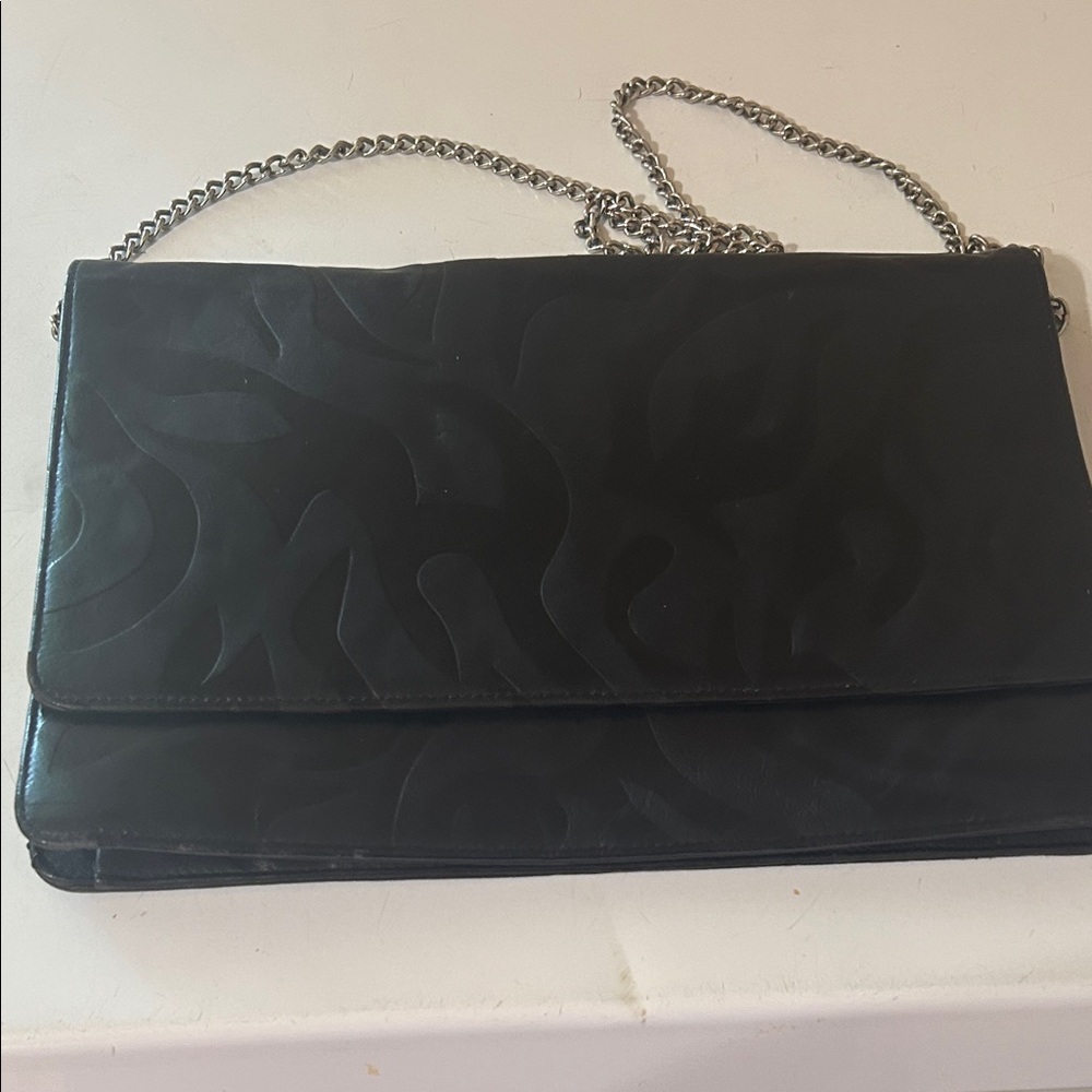 Vintage Shirl Miller Ltd. Black Leather with hideable Chain Strap Shoulder Bag